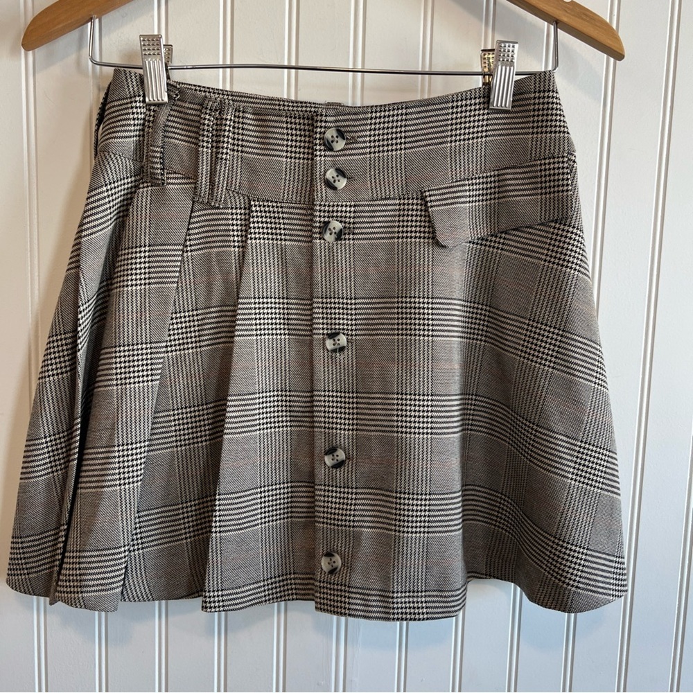 Plaid Button-Front Skirt‎ pleated fall size small